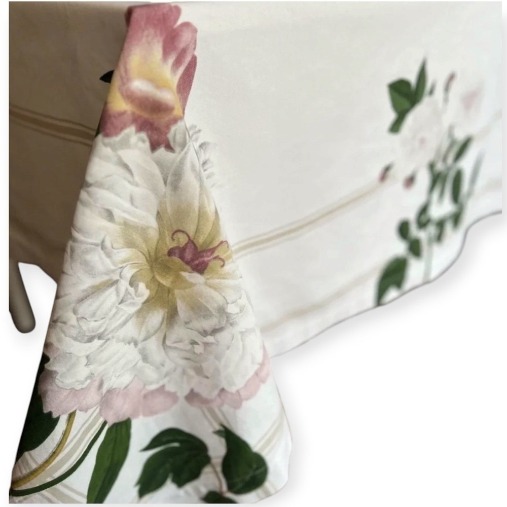 Williams-Sonoma Tablecloth 70x90 White Floral Peony Rose Cotton Cottagecore